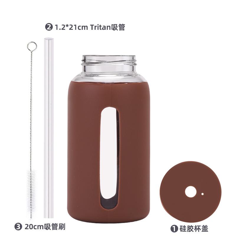 600Ml Silicone Sleeve Borosilicate Glass Water Cup With Straw Can Suck Pearls Portable Outdoor Cup