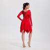 Women's Latin Dance Dress with Sequins, Long Sleeves, and Fringe for Performance