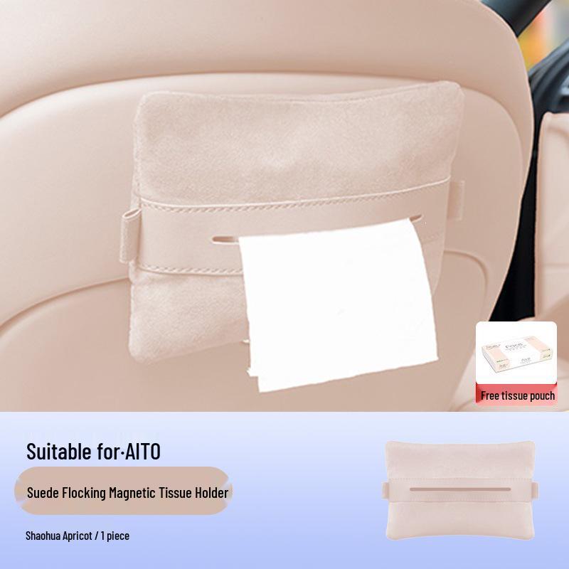Compatible with Zhi Jie R7/S7: Magnetic Suede Plush Tissue Holder Box for Car Interiors
