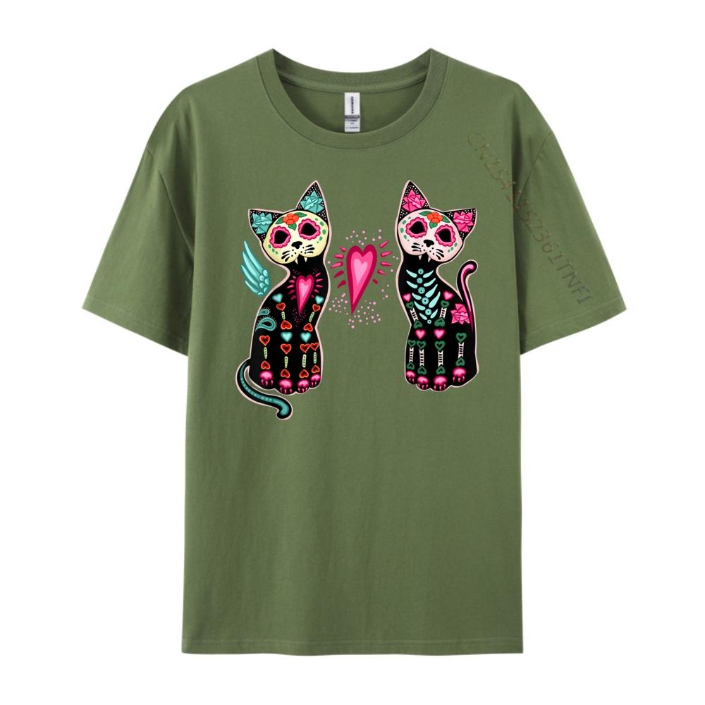 Day Of The Dead Cats Shirt Cat Lovers Dia De Los Muertos Plain Shirt Mens Clothing Normal Men Clothes Luxury Brand Luxury