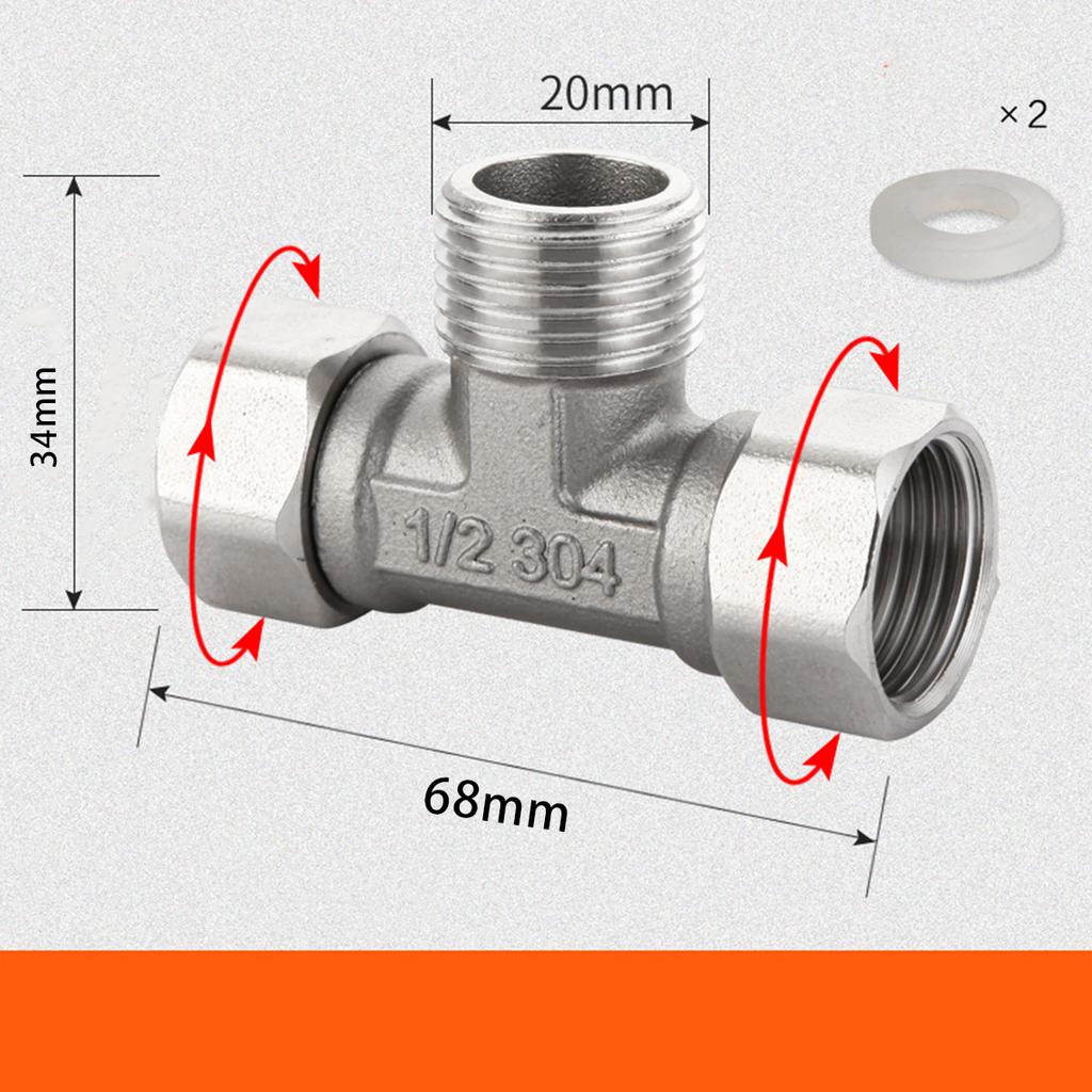 Toilet Diverter Valve Stainless Steel Adapter G1/2" T-Valve For Bath Bidet Sprayer Shower Fitting 4 Points Three-way Water Pipe
