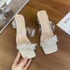 Crystal High-heeled Fashion Sandals Female Summer New Fairy Rhinestone Word with Transparent Cool Slippers Female