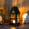1PC Black White Home Candlestickers Halloween Metal Christmas House Shape Candle Holder Weddings With Gothic Windows Outdoor