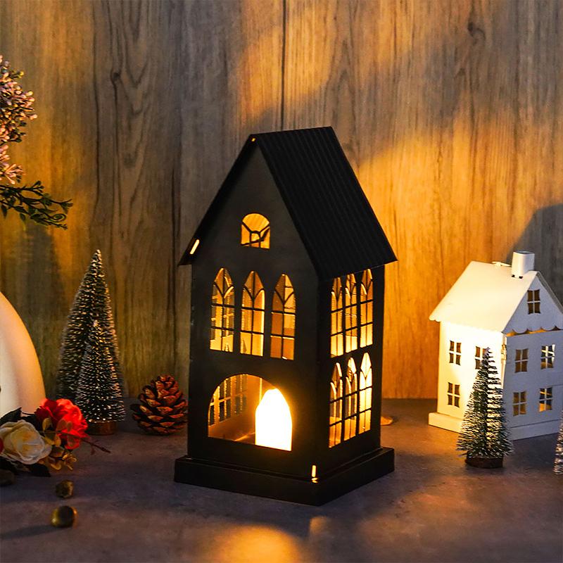 1PC Black White Home Candlestickers Halloween Metal Christmas House Shape Candle Holder Weddings With Gothic Windows Outdoor