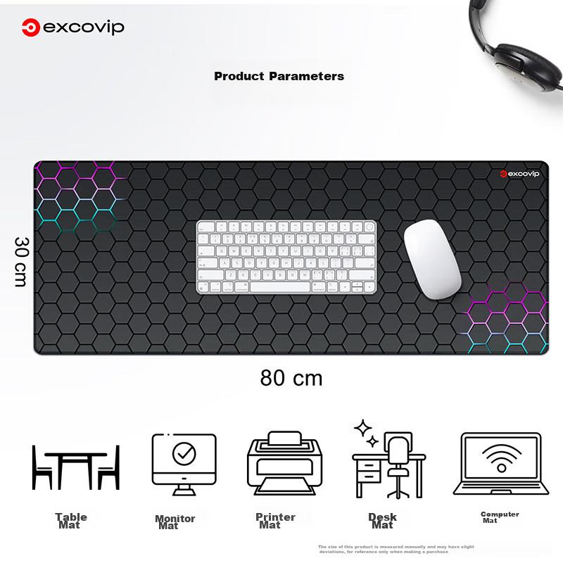 EXCO Mouse Pad, Extra Large Desk Mat, Computer Office Gaming Cartoon Anime Edge-Locked Keyboard Pad, Non-Slip, 800*300mm, Hexagonal Colorful 0258