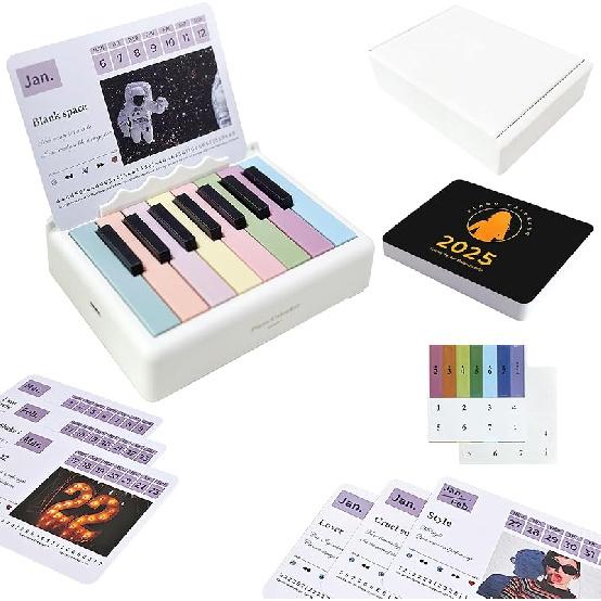 Piano Calendar 2025 Swift, Playable Mini Piano Desk Calendar 2025, Swift Mini Piano Calendar with 52 Music Scores in 27 Cards Valentine s Day Simple Version - White