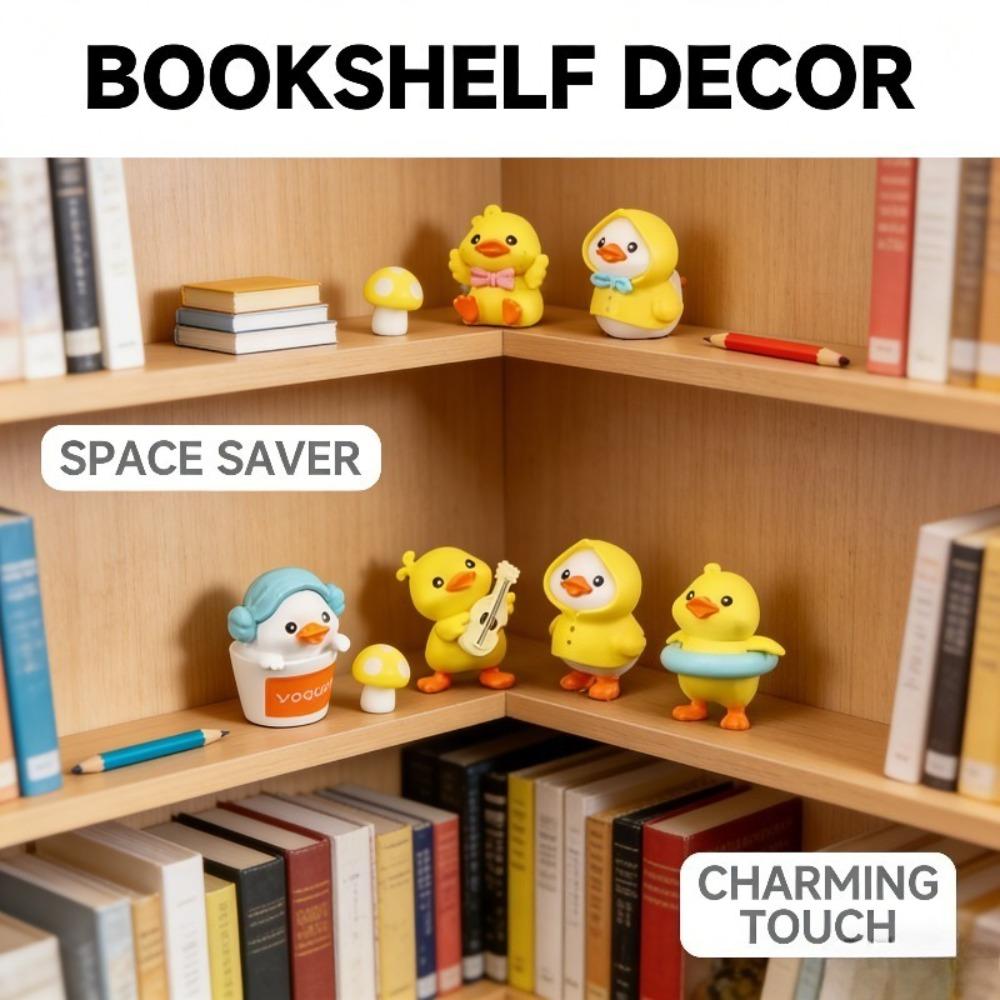 6PCS Mini Yellow Ducklings Figurines with Umbrella Raincoat Design Versatile Decor for Terrarium & Fairy Garden