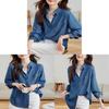 Camicia in Tencel Blu Denim da Donna a Manica Lunga Casual da Ufficio con Tecnologia Antipiega
