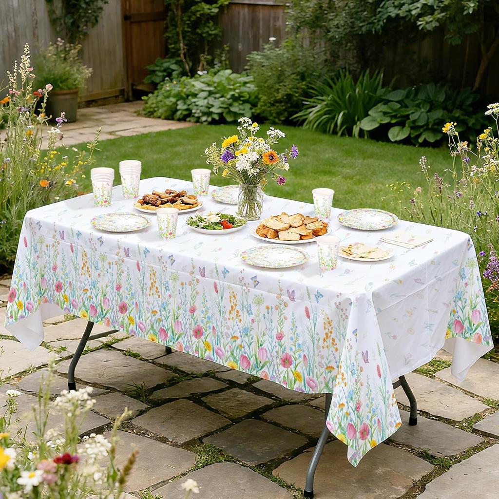 Gatherfun Wildflower Party Decorations Set: Flower Birthday Decorations, Includes 2-Pack Wildflower-Themed Tablecloths for Wildflower Baby Shower