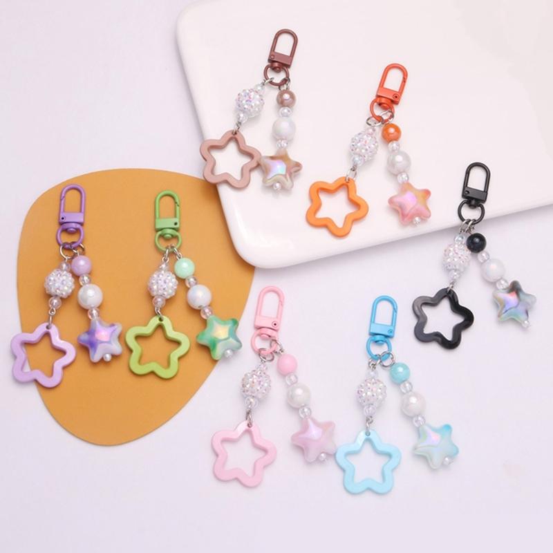 Gradient Pentagram Star Charm Keyring Backpack Decoration Handmade Pendant Keyring Fashion Bag Charm Sweet Cool Keychain