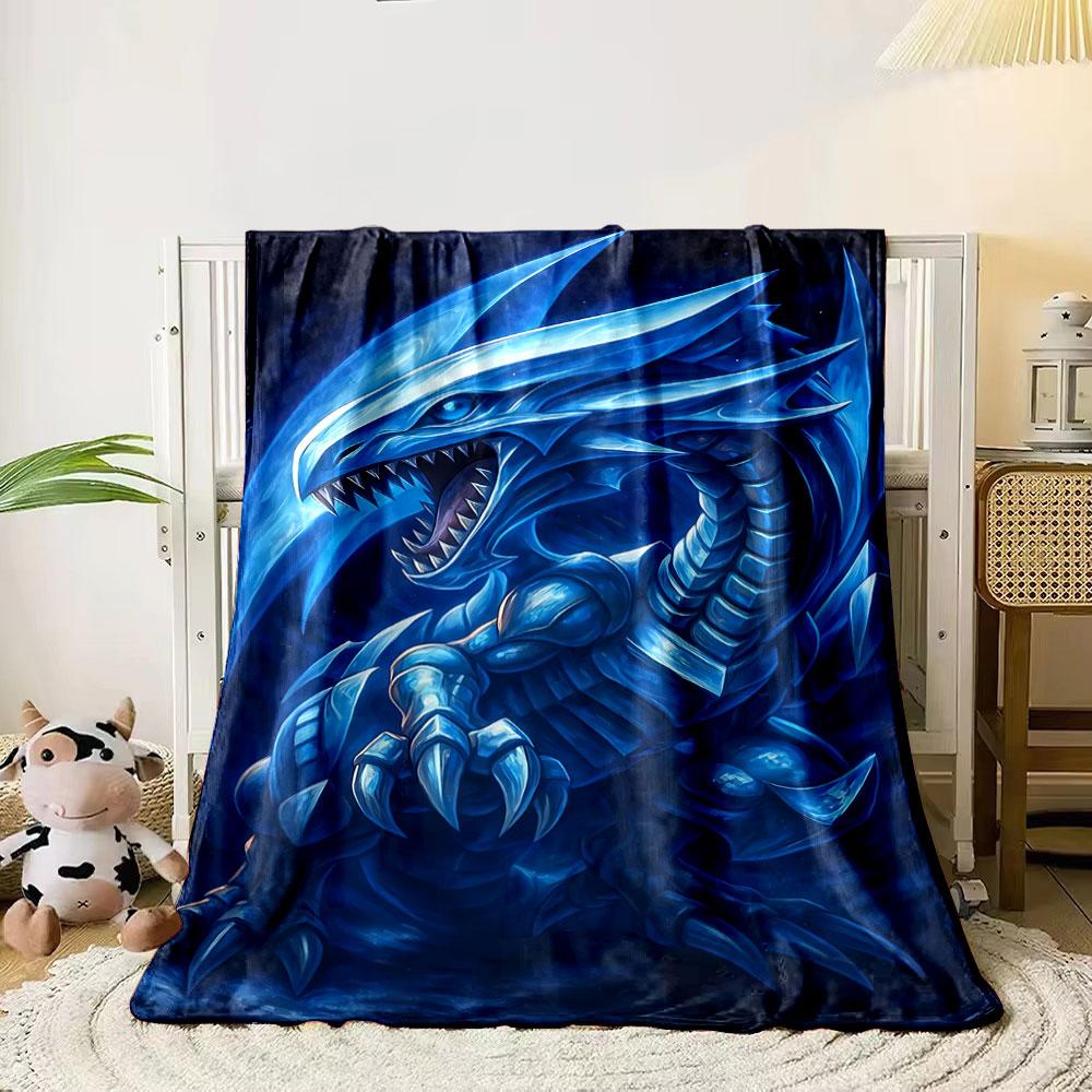 A fierce blue dragon with sharp claws, armor-like body, and glowing eyes. for all seasons blanket lunch break throw gift 80cm x 120cm
