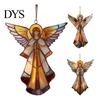 Christmas Gift Tags for Friends Stained Glass Style Angel Ornament, 2D Acrylic Tree Hanging Retro Holiday Party Supplies Decoration with Gold String,