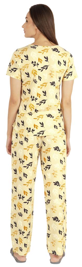 Inkmeso 2 Pcs Printed Short Sleeves Nightwear Set For Womens Top And Pajama Sleepwear Cotton PJ