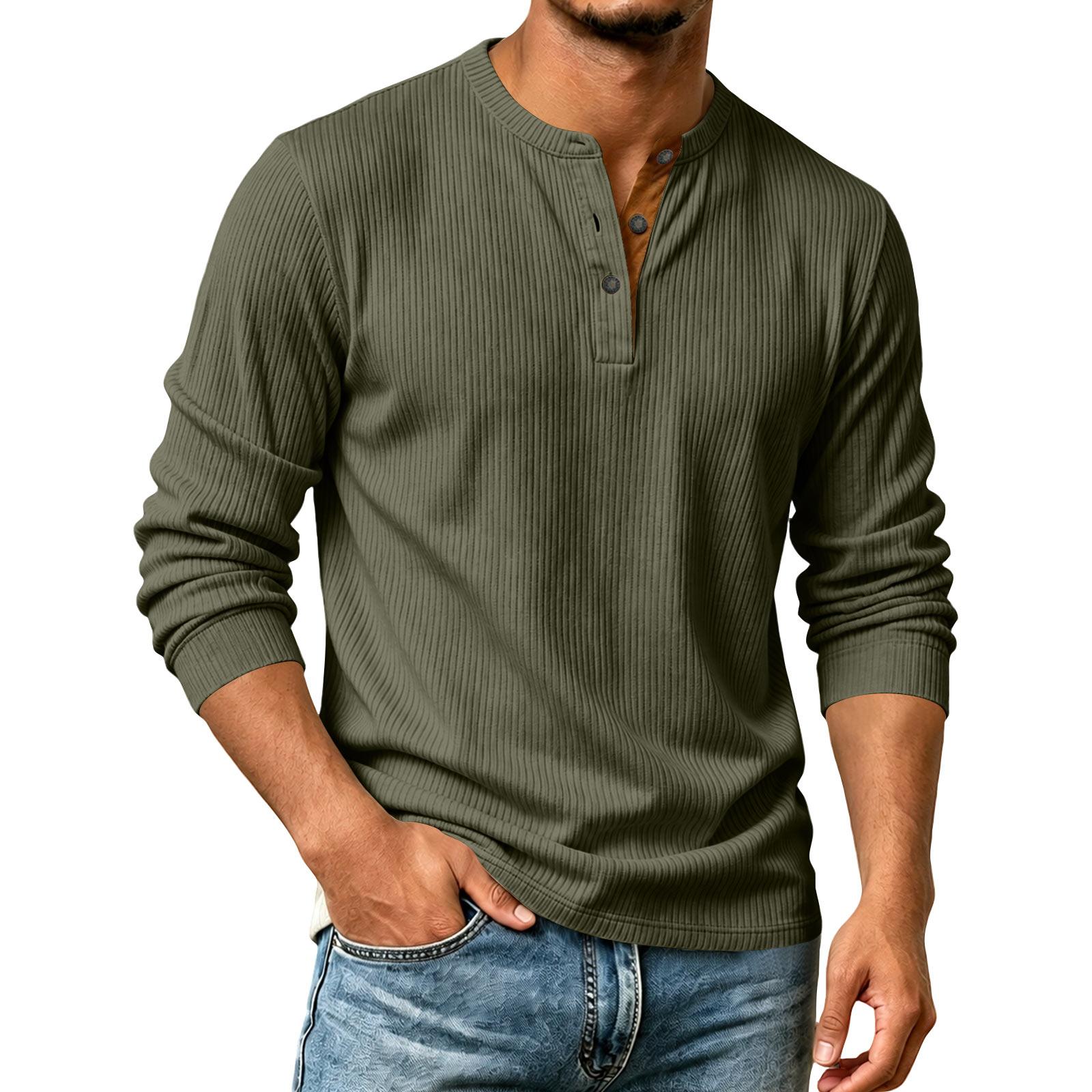 Men s Corduroy Long Sleeve Shirt Color Casual Button Down for Fall L армия зеленый
