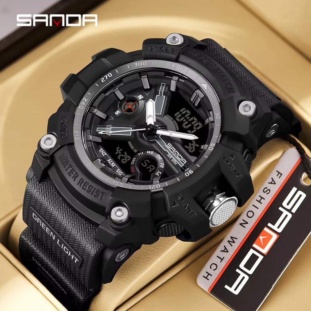 SANDA 3179 Digital Men Watch 50M Waterproof Watch Dual Display Quartz Sports Watch for Men Luminous Relogio Masculino