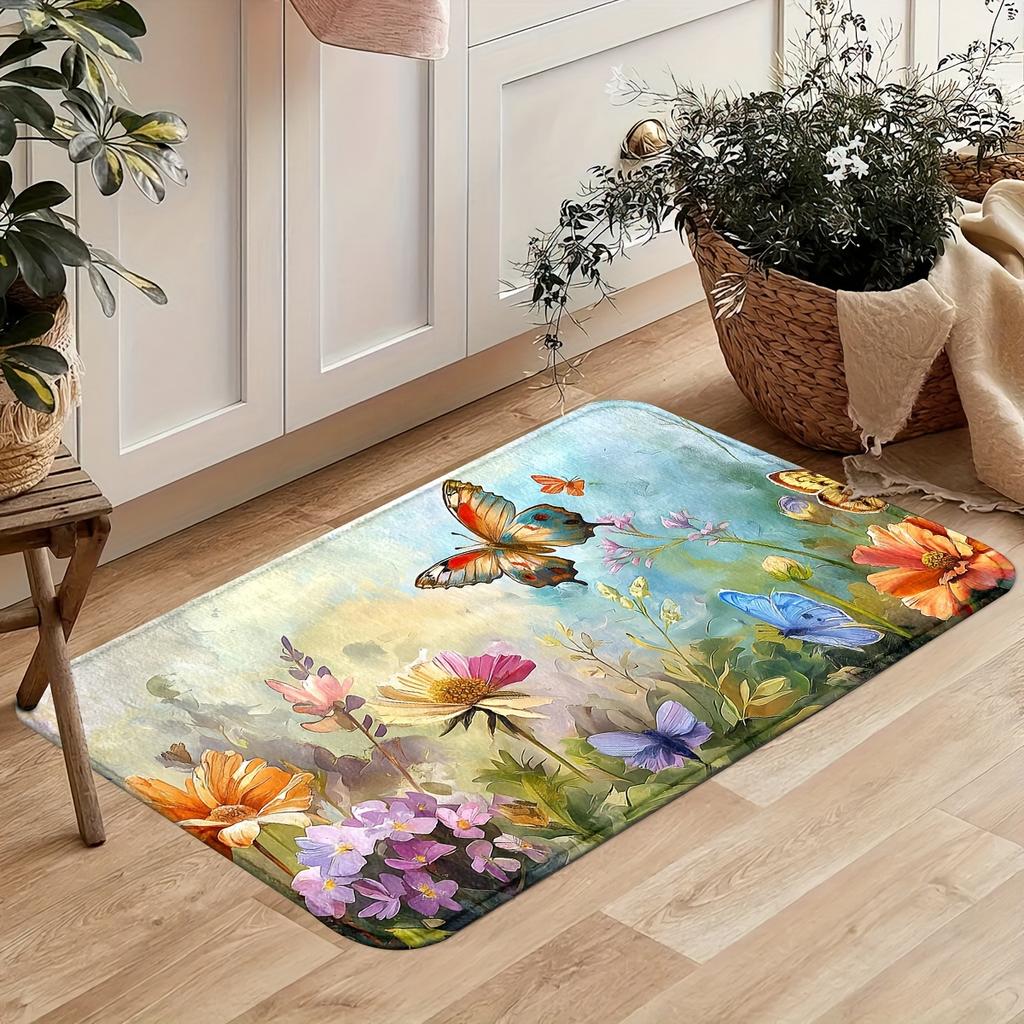 1 Buc Covorașe de Bucătărie Anti-Oboseală Imprimeu Fluturi Impermeabil Anti-Alunecare Gros Căptușit Covoraș de Bucătărie Covoraș Confortabil pentru Stat în Picioare pentru Bucătărie