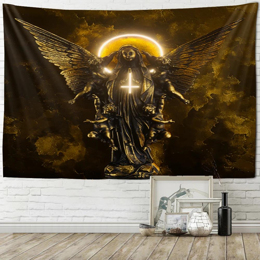 Blanket Art Hanging At Home Living Room Bedroom  Decor Vintage Mural Plaster Angels and Demons Wall Tapestry