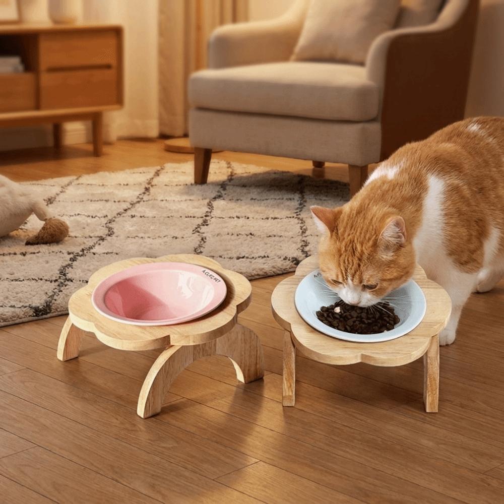 Ceramic Flower Shaped Pet Bowl Non-Slip Raised Cat Food Bowl Elevated Cat Bowl Neck Protection