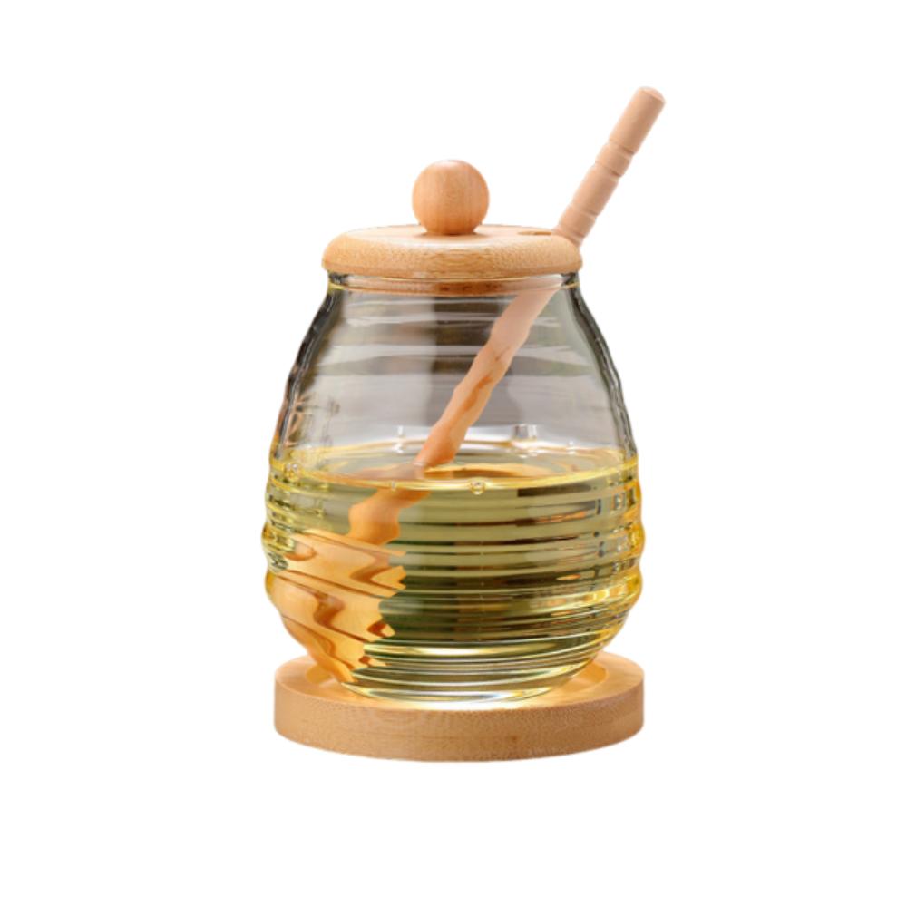 

Transparent Glass Honeycomb Tank with Dipper and Lid 280/400/500ml Honey Bottle Elegant Easy To Clean Honey Storage Container