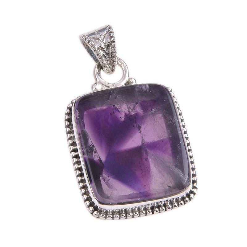 Natural Cloud Amethyst Gemstone 925 Solid Sterling Silver Gift Pendant 1.5" d3E16