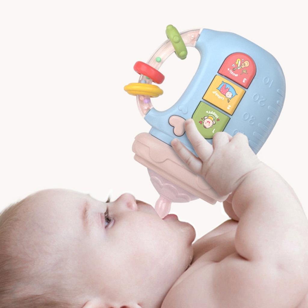 Baby Bottle Shape Teething Toys Soothing Sounds Lullaby Machine with Light and Music for Newborn Early Education