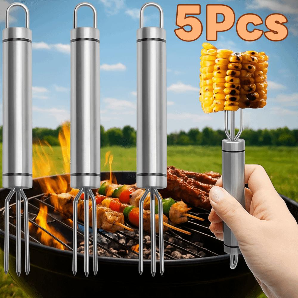 5pcs Stainless Steel Corn Forks Set Reusable Grilled Sausage Prod Roast Holder  Marshmallow