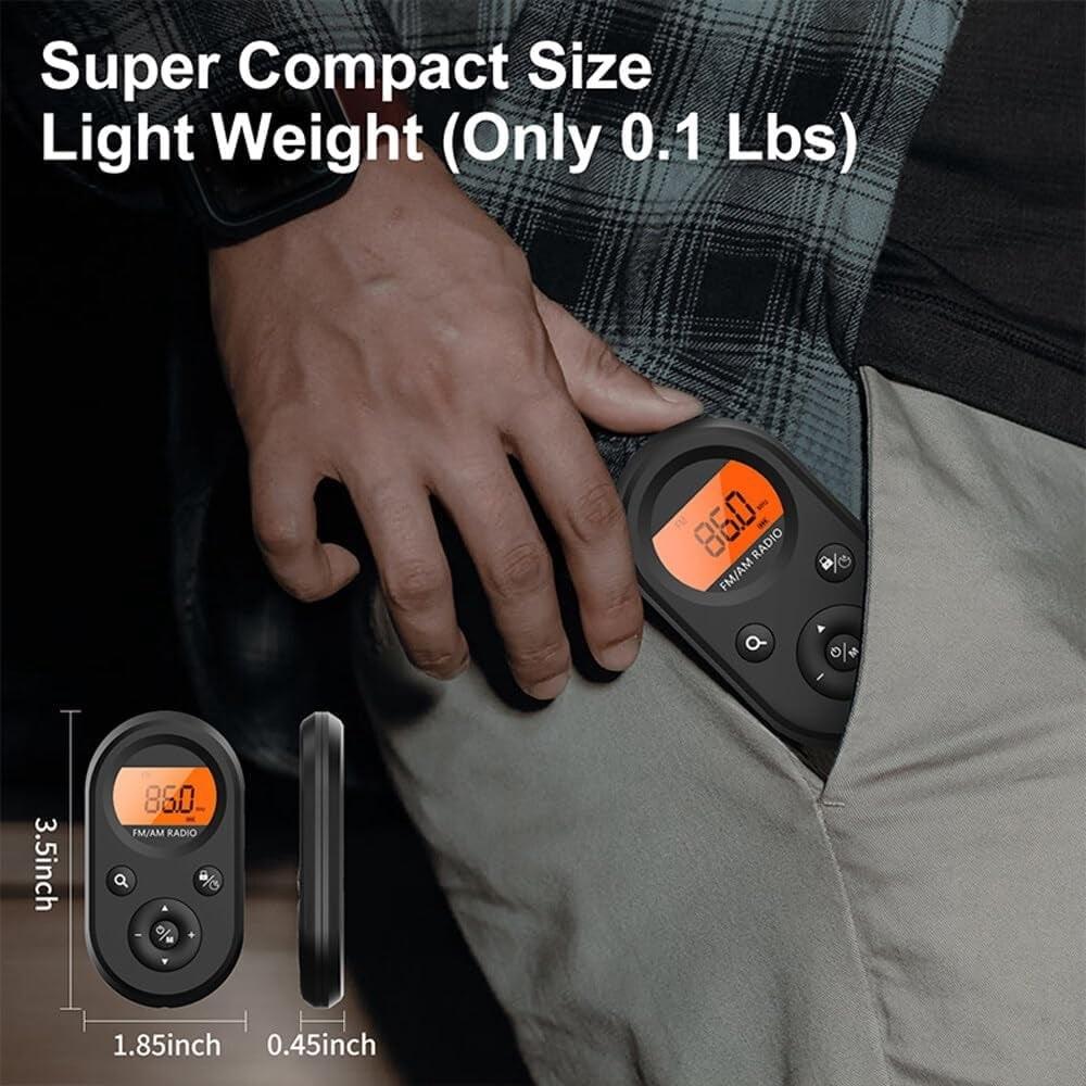 Mini Pocket AM/FM Radio Battery-Powered Stereo Radio with Display Backlight and Headphones