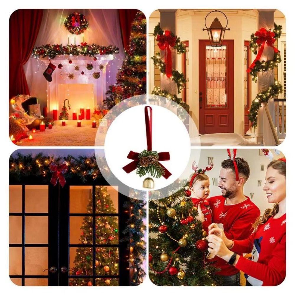 Velvet Bow Christmas Bell Wreath Creative Christmas Bell Pendant  Xmas Party Supplies