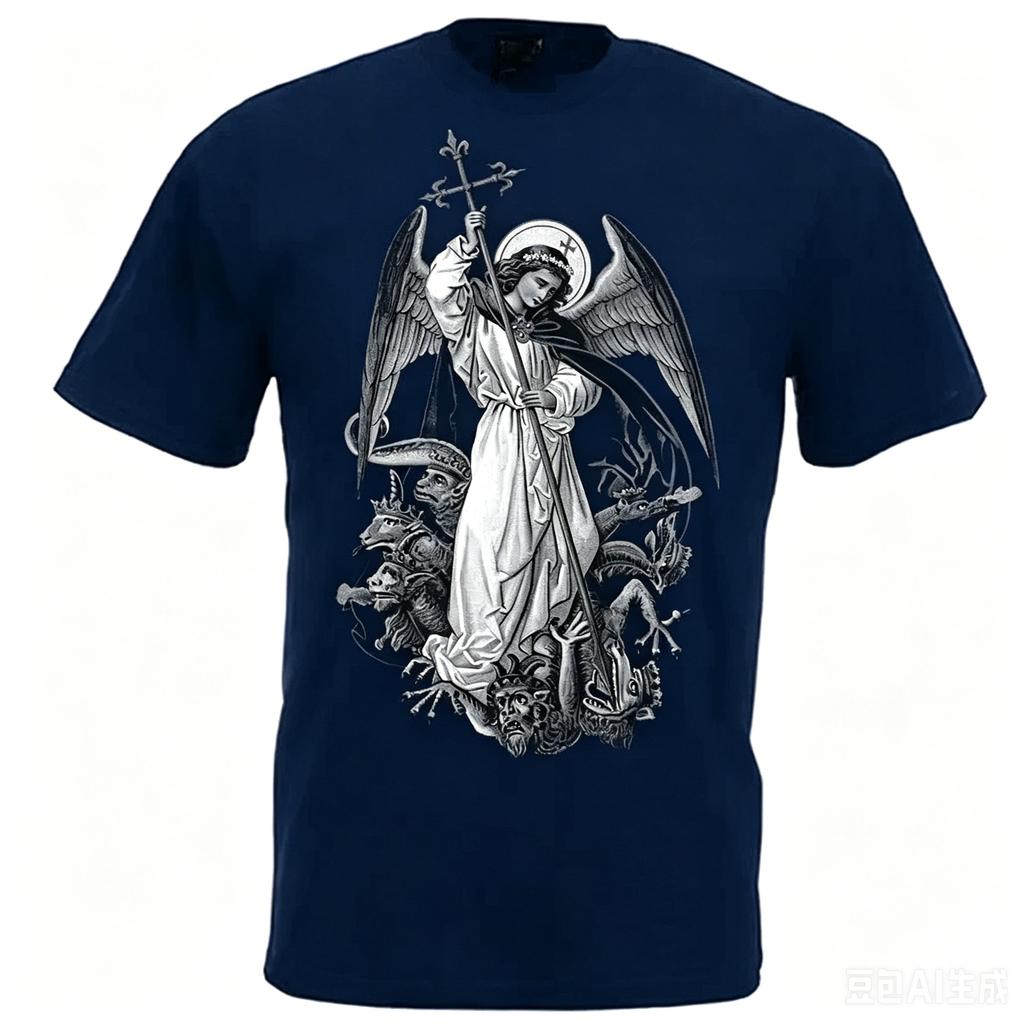 Summer Saint Michael The Archangel Destroy Devil Catolic Unisexs TShirt Loose Black High Quality Cotton Round Neck Short Sleeve