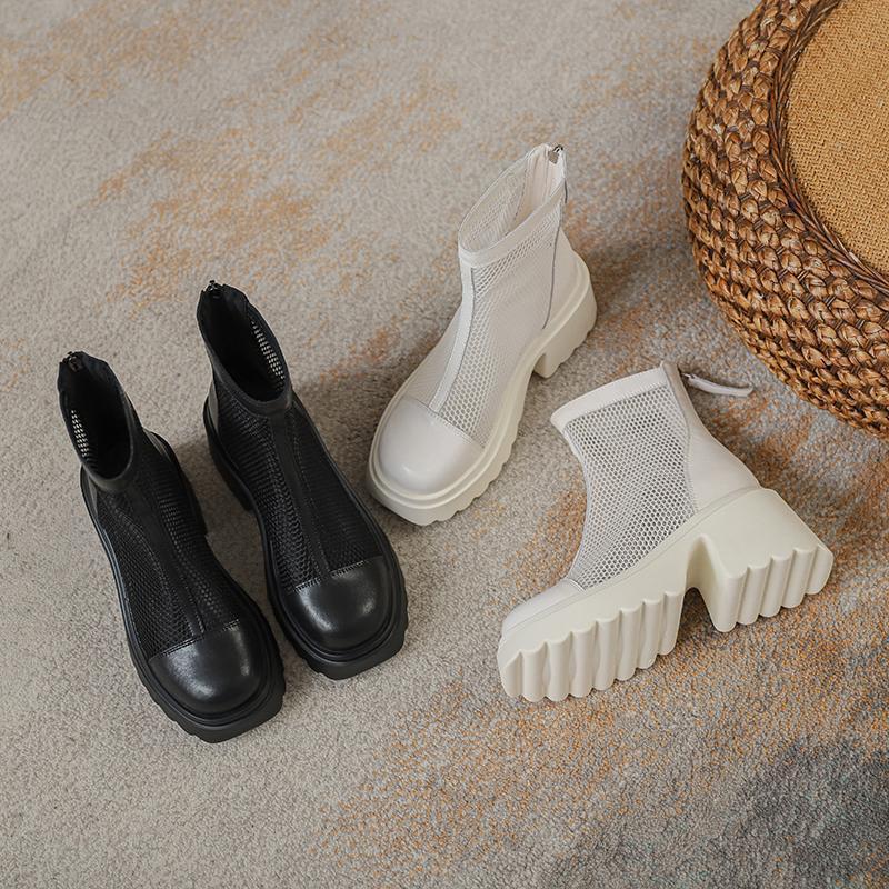 Hollow Martin boots women's new summer 2025 thin inner height-increasing mesh boots high-heeled women's short boots