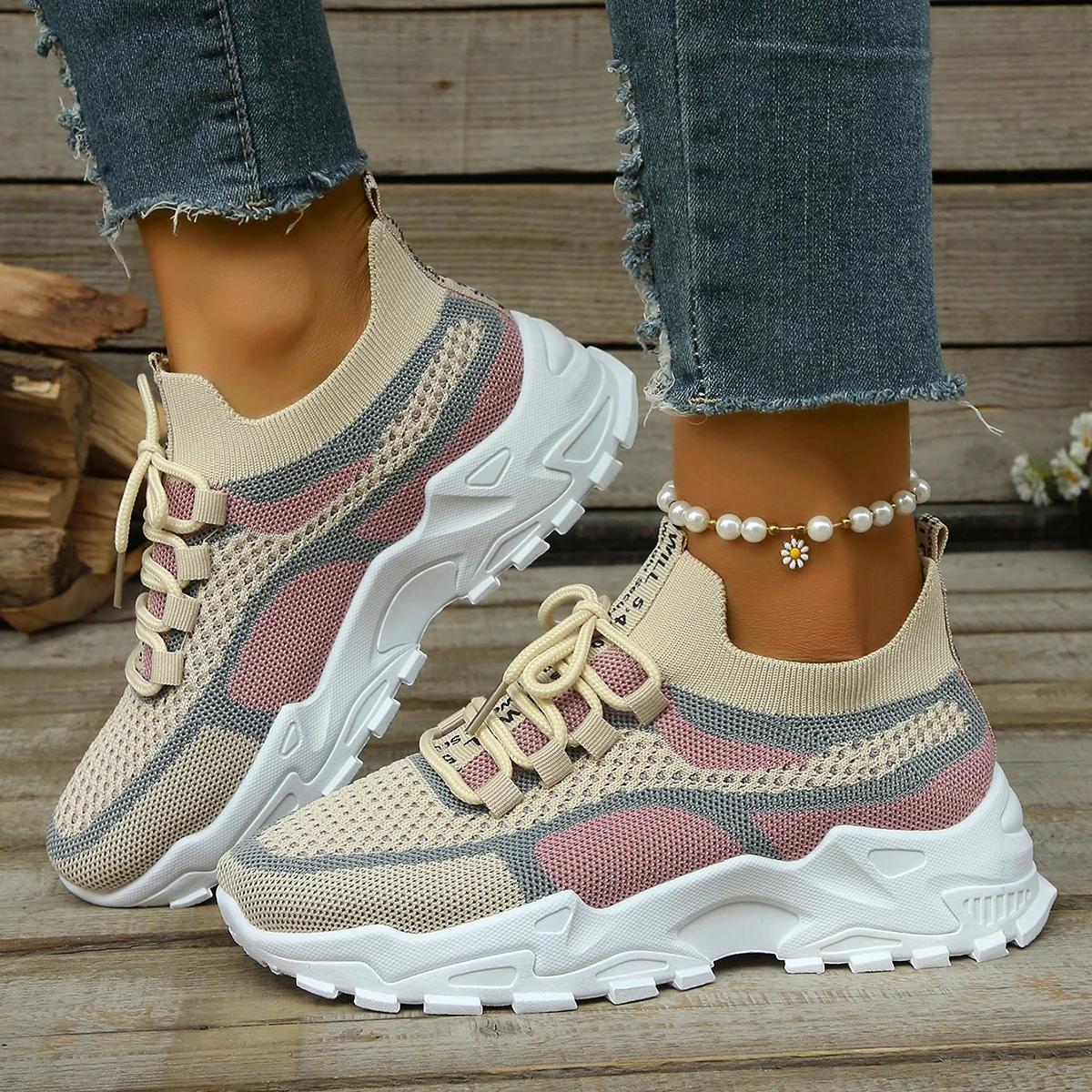 

2025 Новая женская обувь На все случаи жизни Сетчатые повседневные туфли Дезодорирующие туфли на мягкой подошве Весенне-осенние дышащие кроссовки женские 36 бежевый