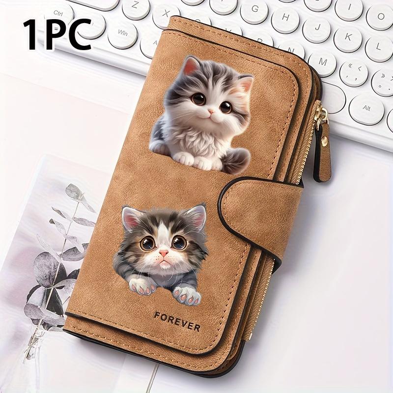 1PC Cute Cat Women's Long Wallet Multi-functional Wallet Portable Snap Button Coin Purse Ideal Gift for Cat Lovers Daily Commute Outdoor Travel Home