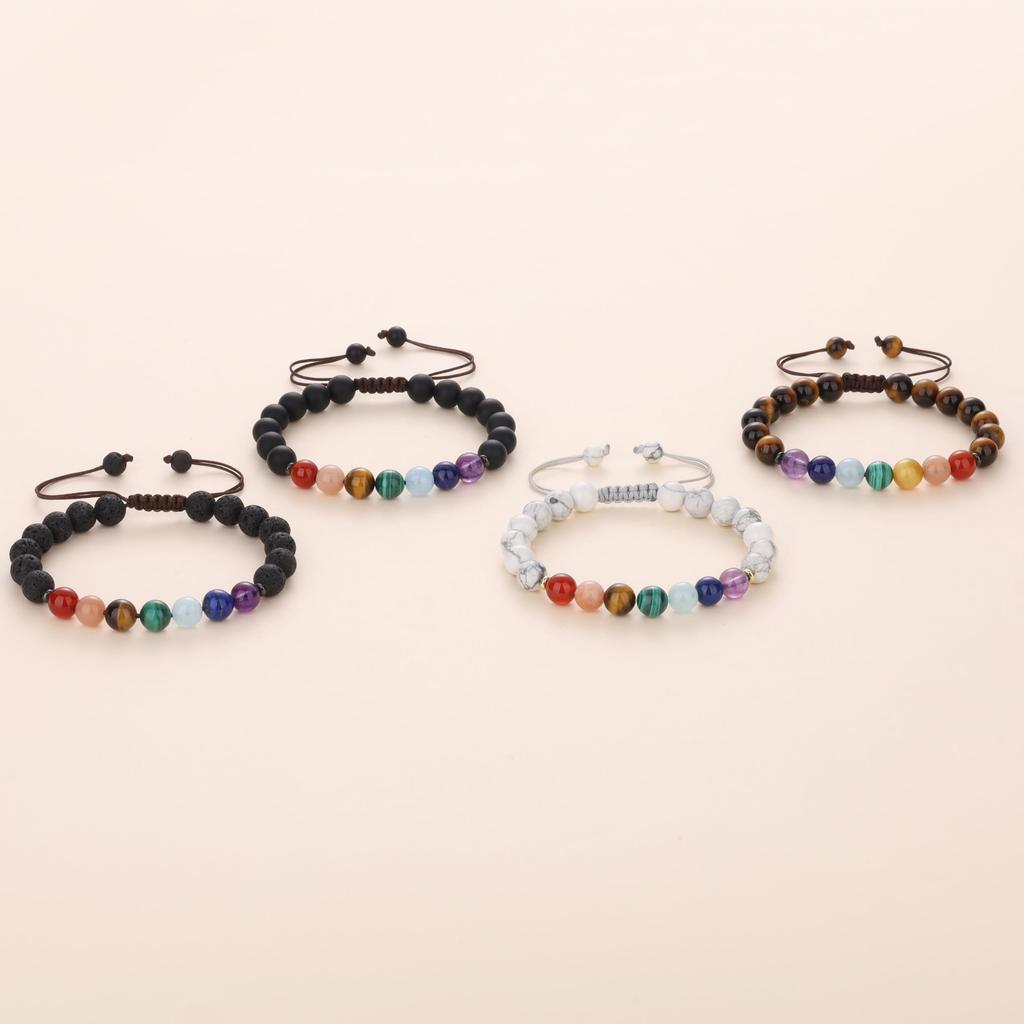 Koai Lava Stone Chakra Bracelet for Strengthens and Adjustable Length Seven-Color Men, Bonds, Healing, Protection,