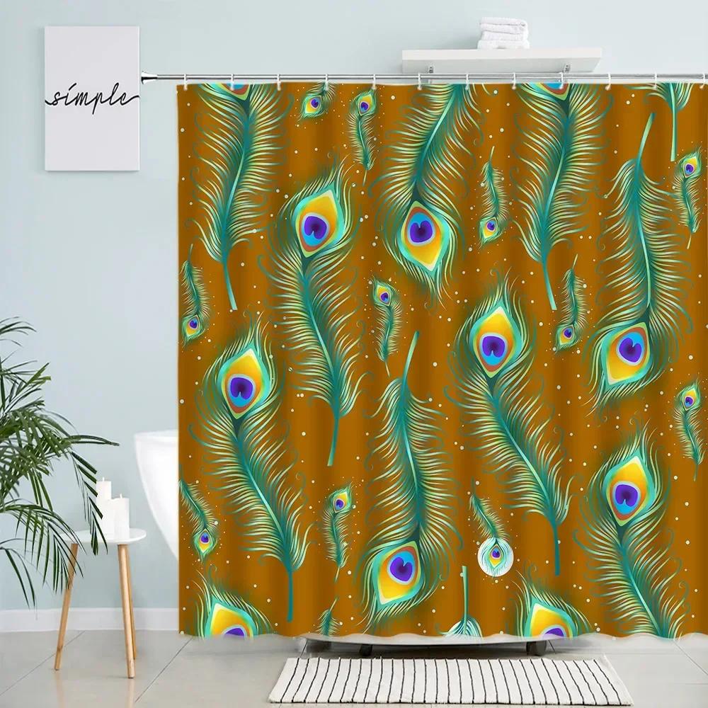 Peacocks Feather Shower Curtains Creative Design White Bath Curtain Modern Minimalist Art Nordic Bathroom Decor Sets with Hooks