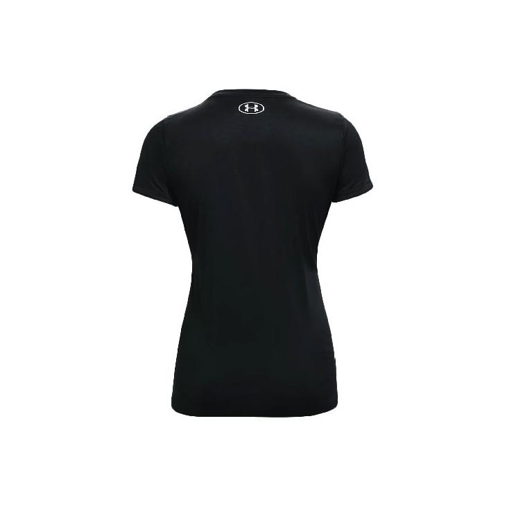 Under Armour Velocity Solid Crew Logo Print Compressão Manga Curta Camiseta Feminina Tops Preto 1298706-001