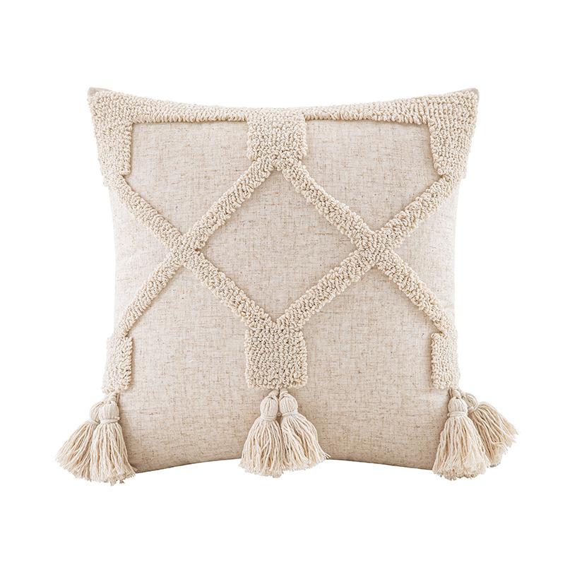 Wasabi Tufted Pillow Case Geometric Embroidered Tassel Sofa Cushion Case Bohemian Bathroom Windows Pillow Premium