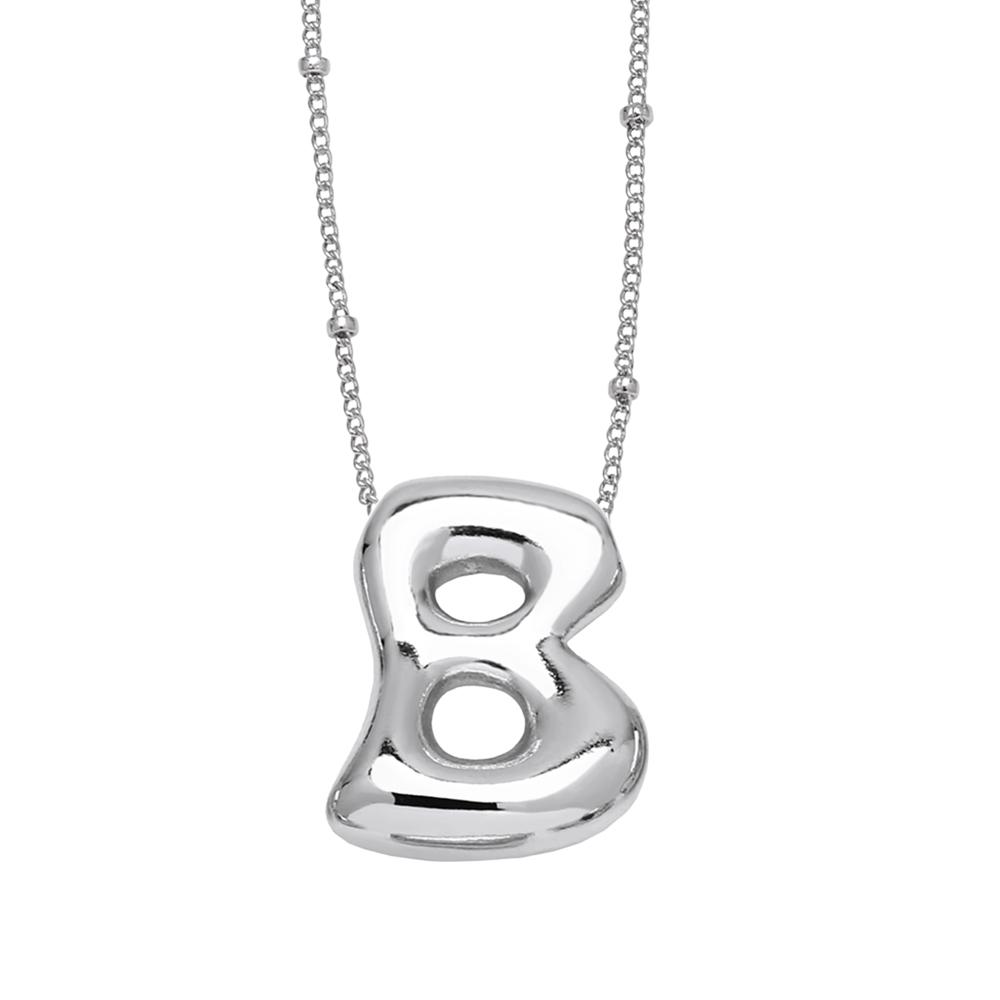 FLOLA Silver Plated Bubble Letter Pendant Necklaces For Women Initial Letter A-Z Necklace Custom Name Copper Jewelry nkeq63