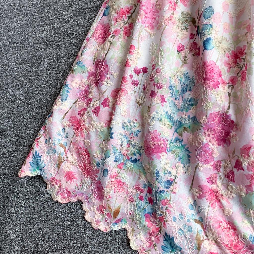 Elegant A-Line Dress for Women High-Quality Embroidery Flower Stand Collar Short Sleeve Fashion Runway Summer Dress Female 2026