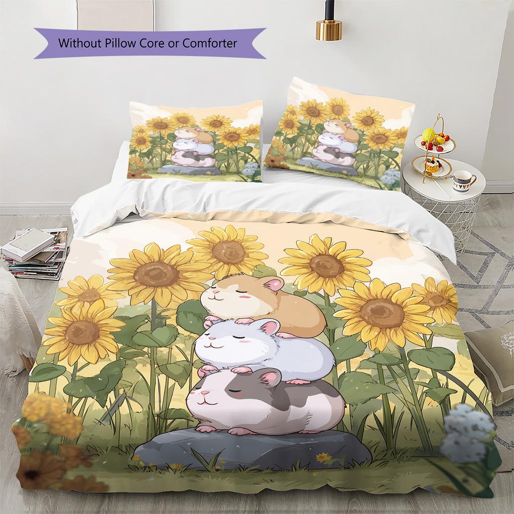 Watercolor Sunflower Pattern Bedding Quilt Set Home Decoration Gift (1 * duvet cover + 2 * pillowcase without core)
