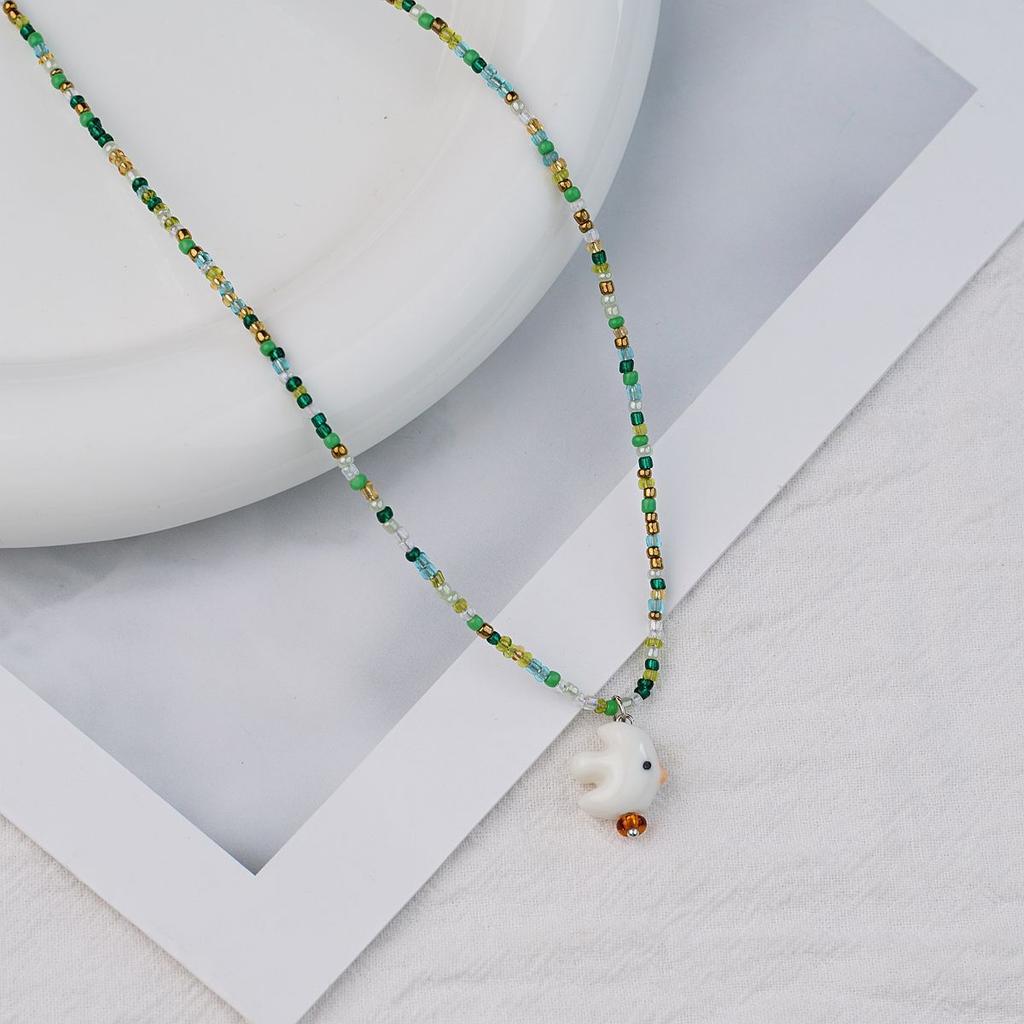 Bohemian Rice Beads Colored Beaded Ceramic Clouds Cute Fresh Necklace Neck Chain Collarbone Chain