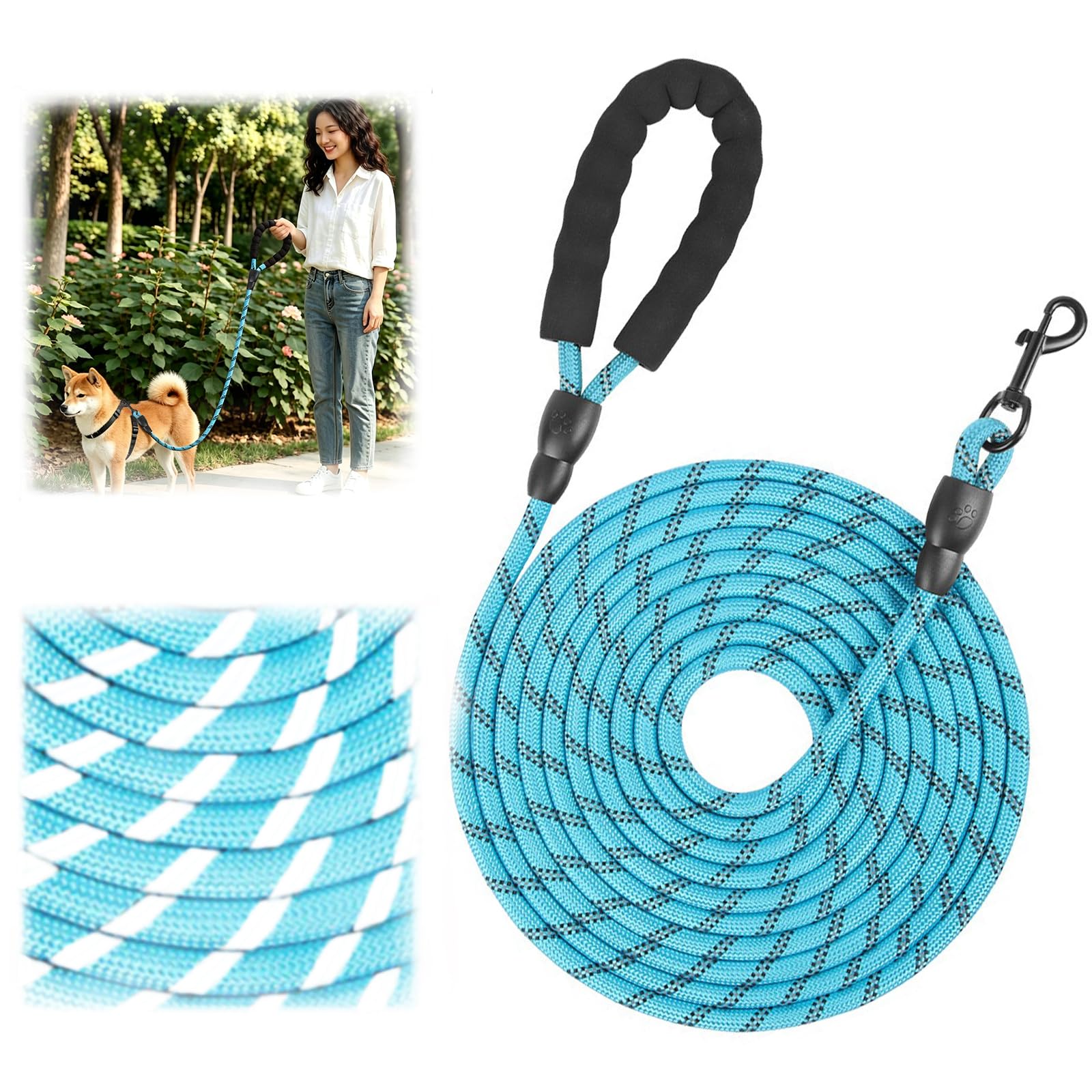 

Long Dog Round Comfortable Reflective Interactive Dog Gentle for Medium and Large Training Leash, Sturdy, Chew-proof, Tangle-free, Easy-to-Hold, Cord, синий