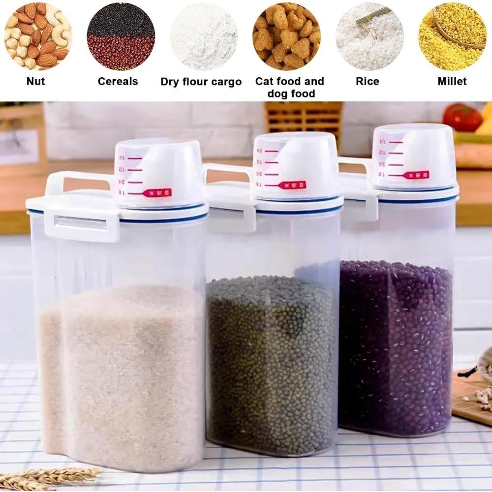 Rice Dry Food Storage Container BPA Free Food Preservation Container Plastic Sealed Container Dispenser with Pour Measuring Cup