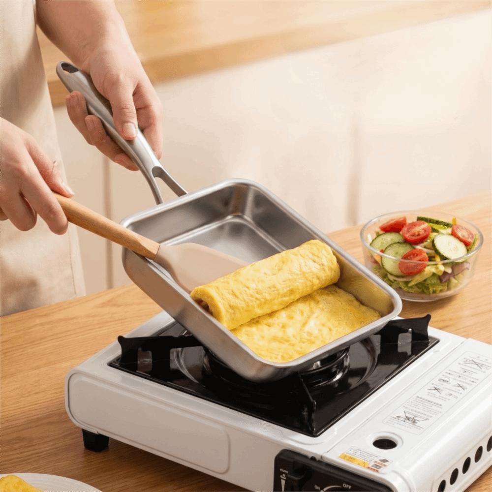 Edelstahl Japanische Omelettpfanne Rechteckige Eierbratpfanne Tamagoyaki Pfanne Kochen