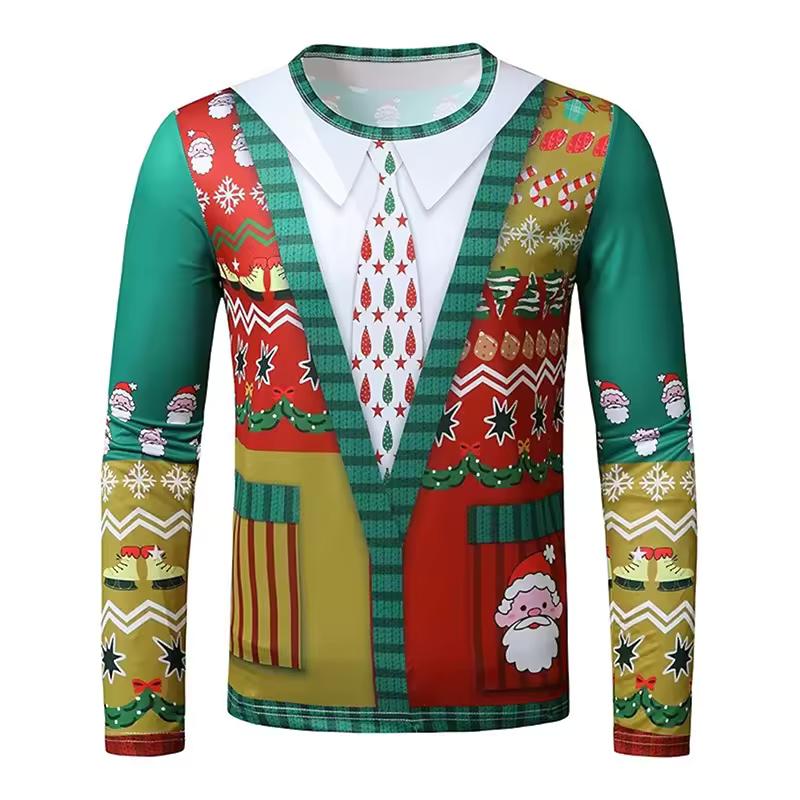 Jule Snøkrystall Mønster Dress 3D Print T-skjorte Menn Kvinner Langermet O-hals T-skjorter Oversized Harajuku Tees Topp Herre Klær