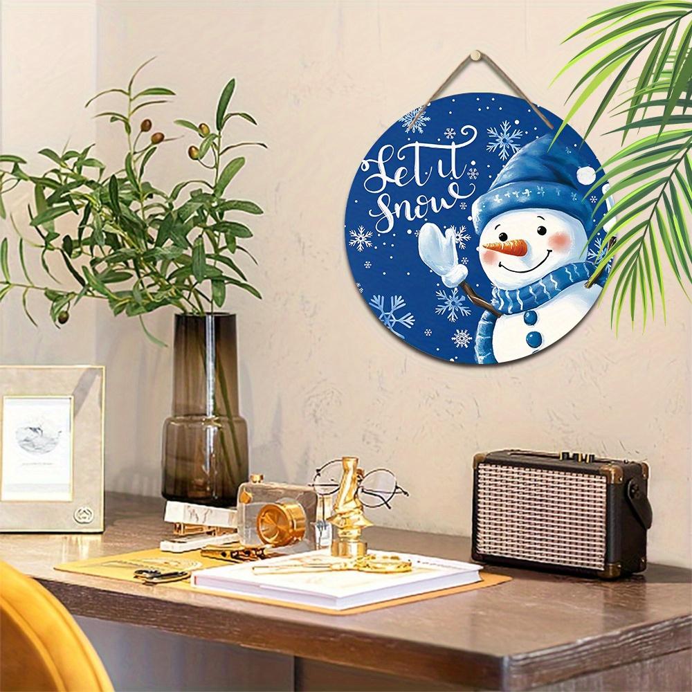 Wooden Christmas Sign with Adorable Snowman Pattern - Navidad Round Sign for Front Door Wall Hanging Decor - Ideal Christmas Gift