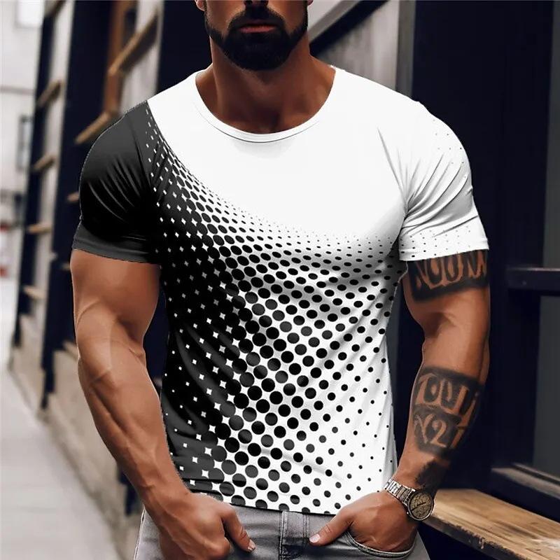 Summer Round Neck 3D Gradient Colorful Print Top Fashionable Casual Short Sleeved Men's T-shirts