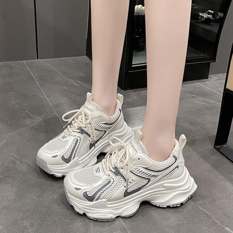 Thick-soled purple dad shoes women's 2025 new spring and summer breathable mesh student muffin single mesh casual sports shoes
