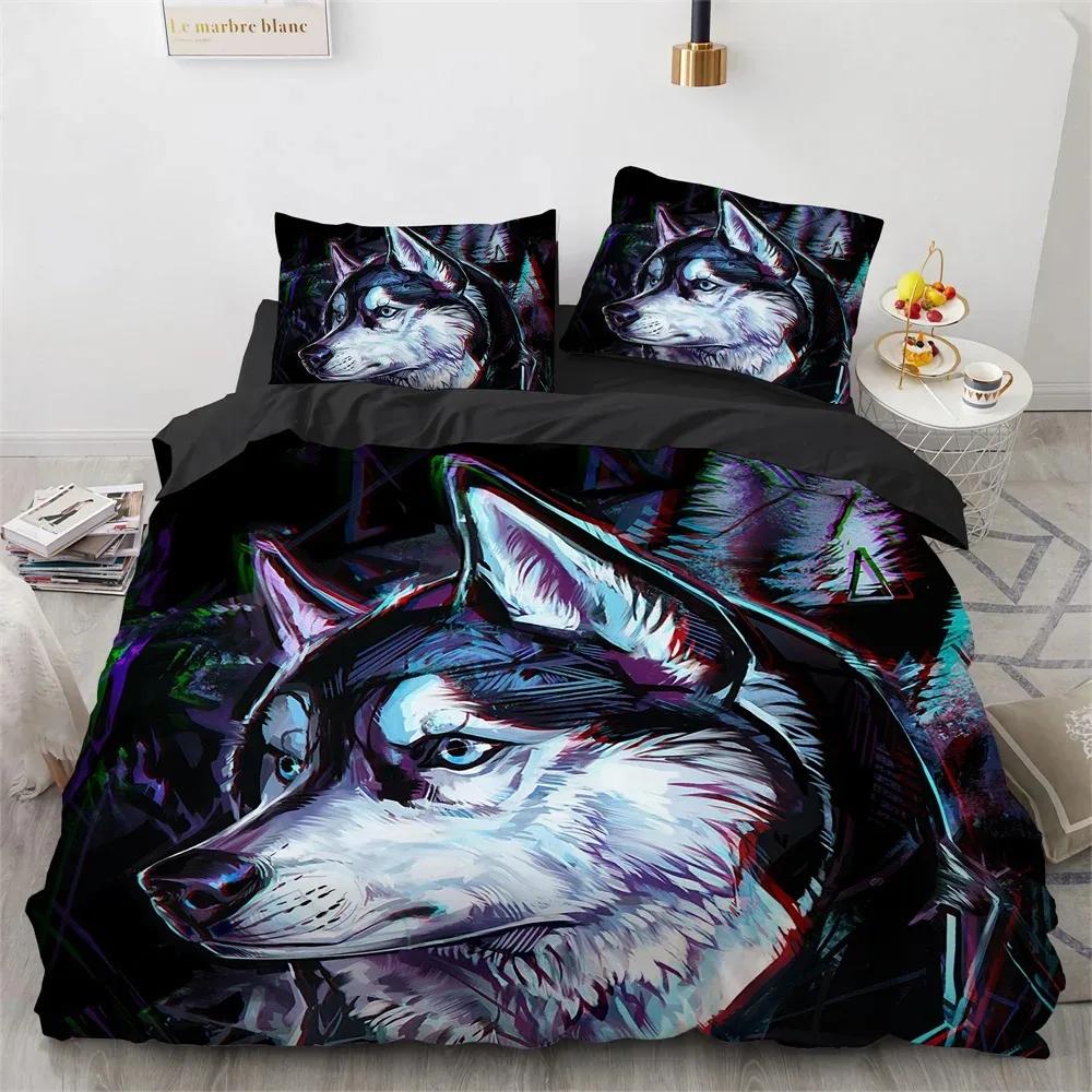 Wolf Duvet Cover Set Black White Wolf Yin and Yang Pattern Wild Animals Comforter Cover King Queen Size for Kid Boys Bedding Set