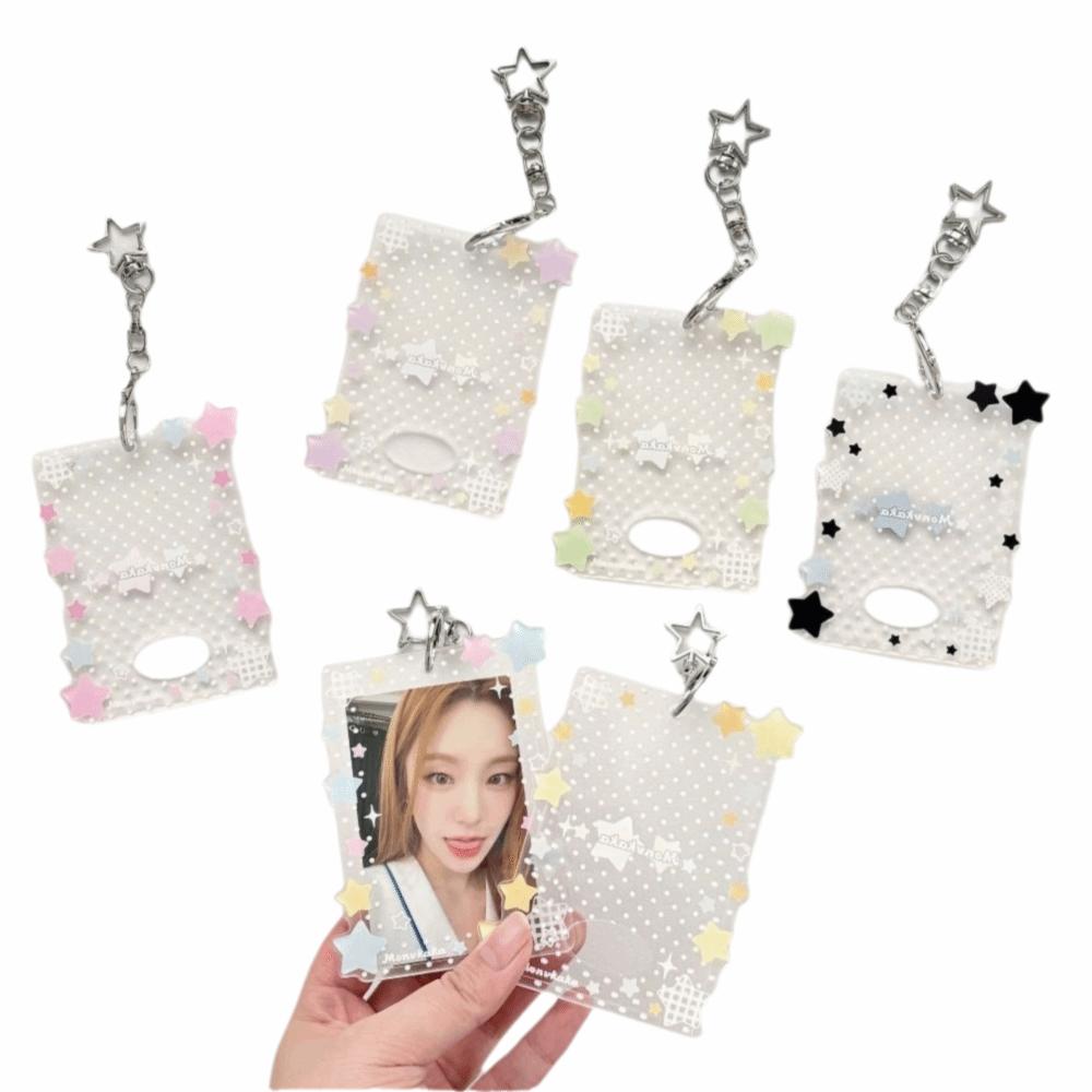 Kawaii Shining Stars Kpop Photo Card Holder Keychain Portable Acrylic Idol Photo Holder 3 Inch Clear ID Card Cover Bag Pendant