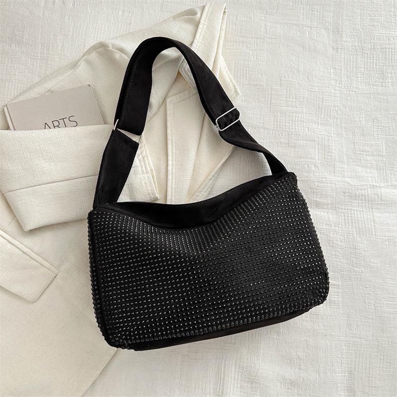 

Fashionable Trendy Shiny Rhinestone Tote Bag For Women Elegant Shoulder Crossbody Handbag Black